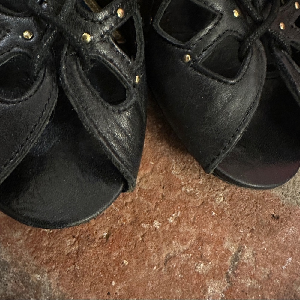 Dolce Vita Black Lace-Up Boots with Gold Accents - Picture 9 of 13
